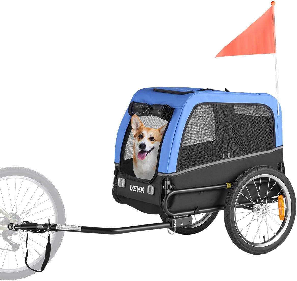 VEVOR Dog Bike Trailer, Supports up to 66 lbs - Blue/Black