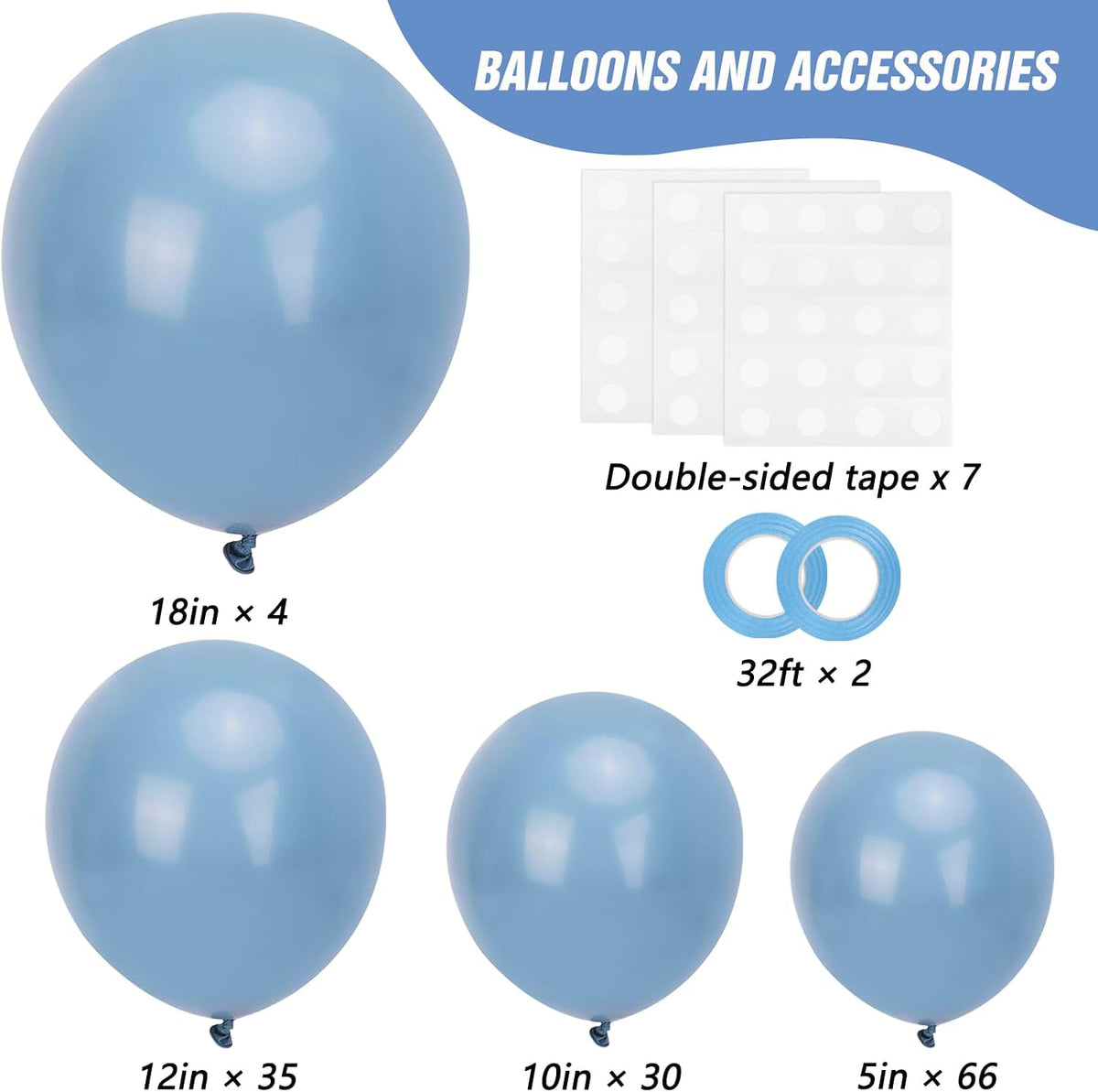 RUBFAC White Balloons Different Sizes 135pcs for Birthday Arch – Fun for Kids & Family - Dusty Blue - image 2