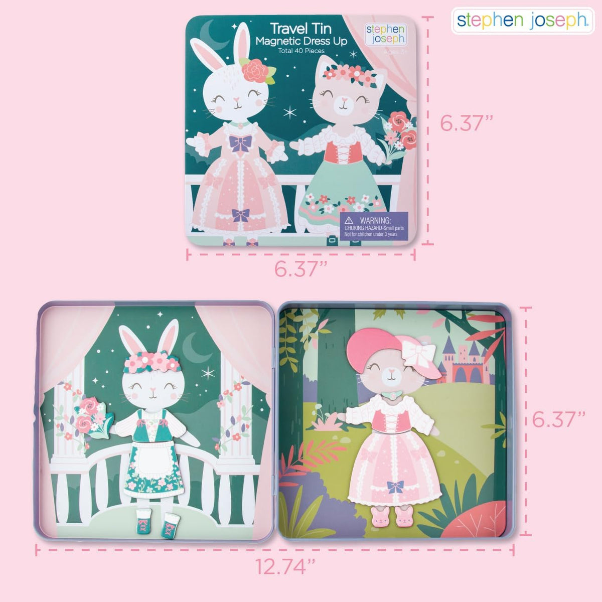 Stephen Joseph Travel TIN Magnetic Dress UP Bunny and CAT – Fun for Kids & Family - Bunny and Cat - image 2