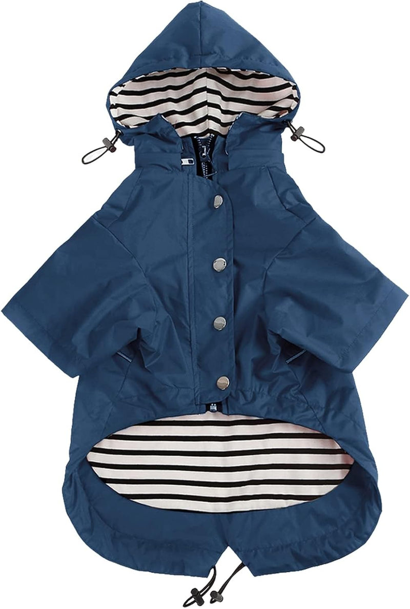 Dog Zip Up Raincoat with Reflective Buttons - X-Large / Dark Blue