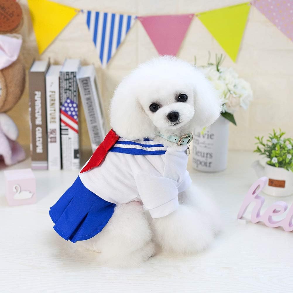 Tangpan blue cotton dog skirt costume with bow-knot and pleated hem - view 3