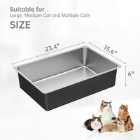 Ohtomber High Sided Stainless Steel Cat Litter Box – Daily Care for Cats - 23.4"L x 15.6"W x 6"H - image 2