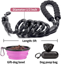 COOYOO 2 Pack Dog Leash 5 FT Heavy Duty - 1/2"x 5 FT (18~120 lbs.) / Set 1-Black+Pink - image 4