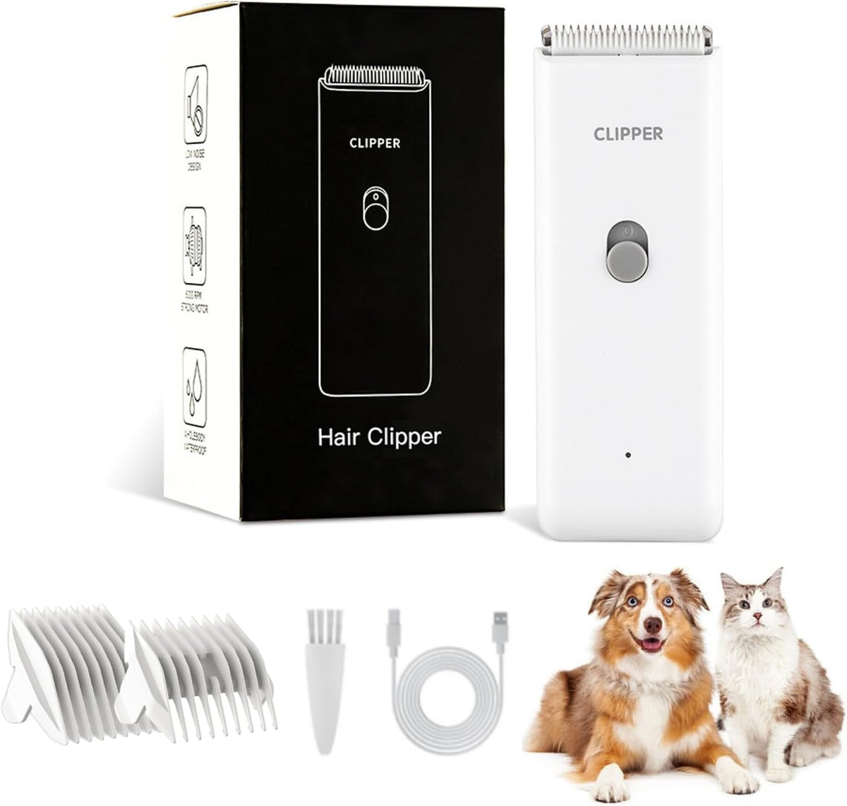 Professional Household Waterproof Low Noise Pet Hair Clippers - Ap005-white