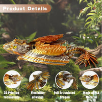 Feathered Wyvern Dragon, 3D Printed Dragon - Gold Silvery - image 2