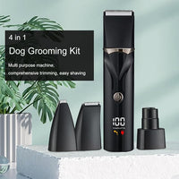 Dog Grooming Kit with LCD Display, 4 in 1 Dog Hair Trimmer for Paw Nail Grinder, Rechargeable Cordless Pet Cat Clippers, Professional Pet Paw Trimmer Nail Grinder Low Noise. Black