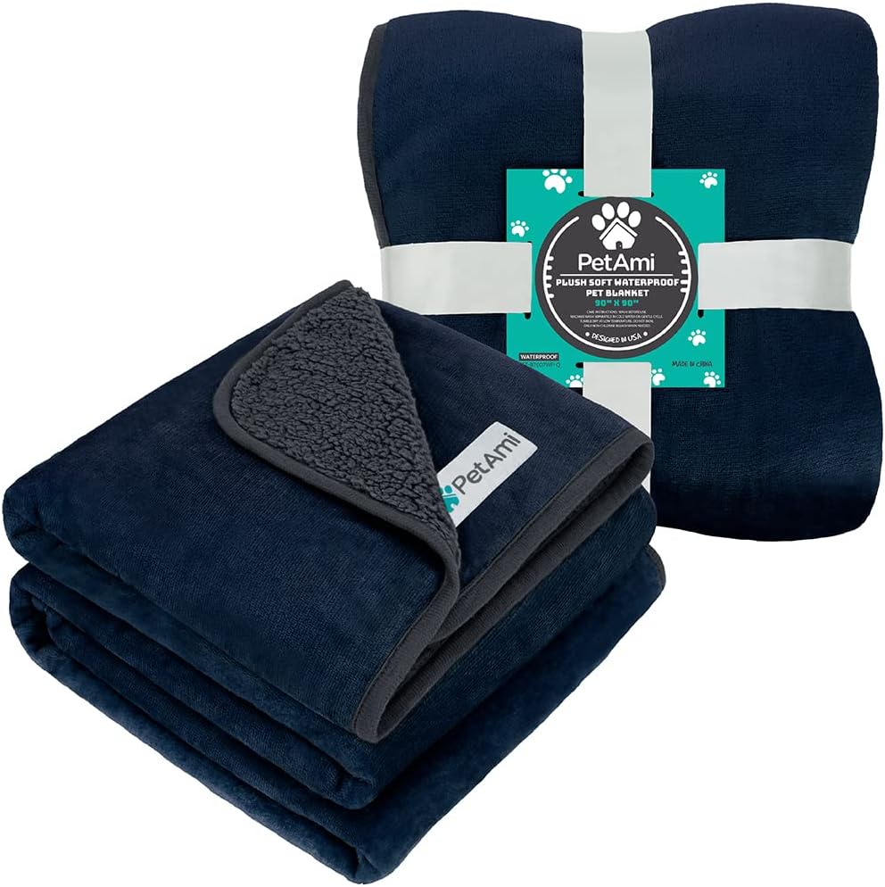 PetAmi Waterproof Dog Blanket Puppy Couch Bed Cover Queen 90x90 - Navy/Gray / Queen (90x90) - image 4