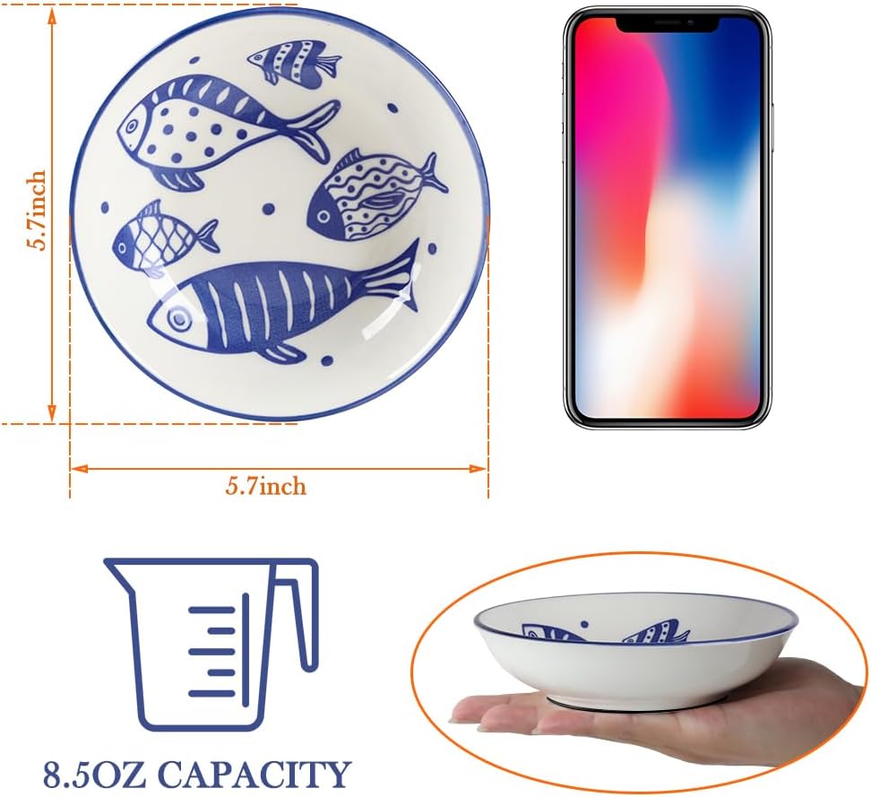 2pcs Wide Shallow Cat Bowls - Fish - image 2
