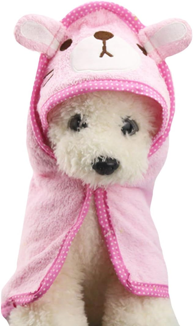 Goclothod Pet Hooded Bath Towel Cartoon Drying Bath Towel Absorbent - Pink