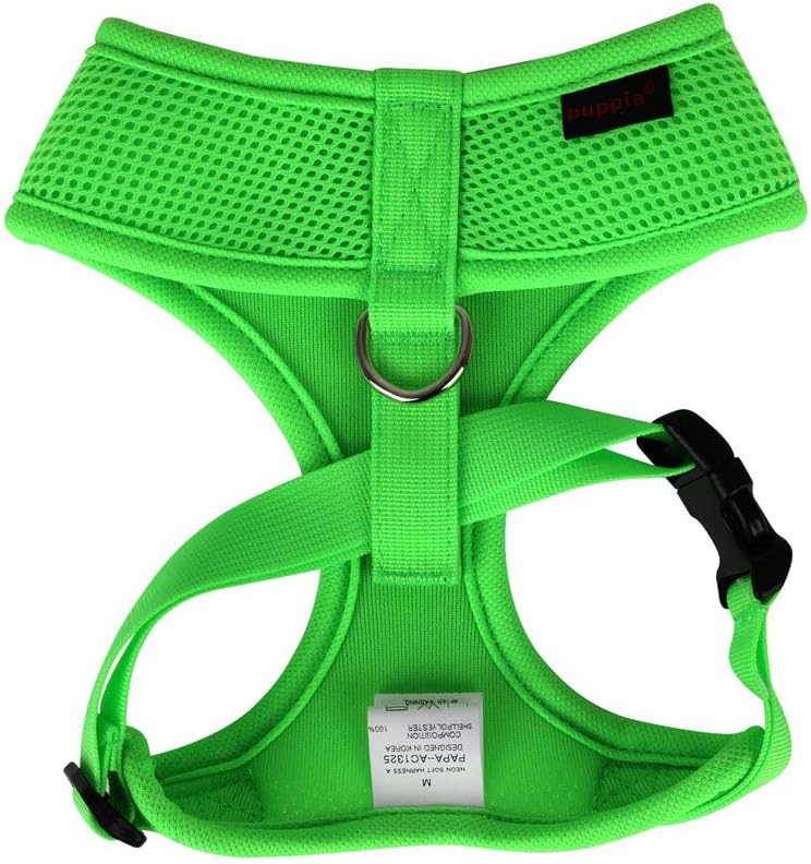 Puppia Soft Harness A - M Over-The-Head Soft Mesh Harness Neon Pink – Essentials for Dogs - Medium / GREEN - image 2