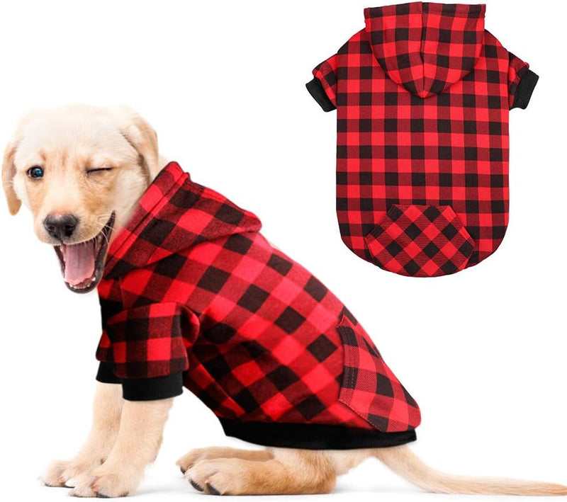 Red Plaid Dog Hoodie Sweater for Dogs Pet Clothes with Hat - M / Red Plaid