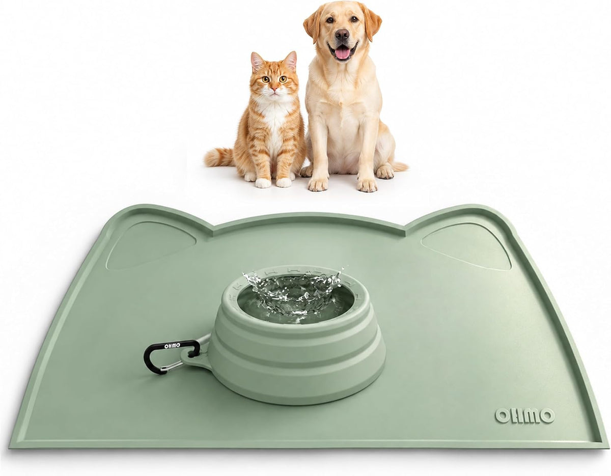 OHMO Cat Food Mat, Silicone Pet Feeding Mat, 18x9.8 - Combo / Mat + RT Bowl