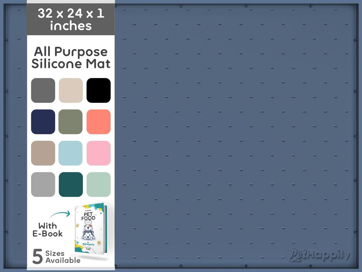 Dog Food Mat - Raised Edges Dogs Mat for Food and Water Prevent Spill, Waterproof Cat Food Mats - 32"L x 24"W / Navy