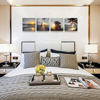 Yxbhhym- Bathroom Wall Art Black and White Gold Beach Wall Art Ocean Canvas Print Sunrise Sunset Seascape Scenery Painting Poster Framed Picture Bedroom Wall Decor Living Room Office Wall Decoration