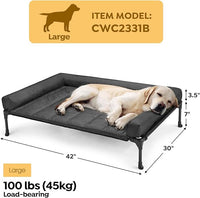 Veehoo Cooling Elevated Dog Bed Add Removable Waterproof Bolster Cushion Mat, Raised Pet Cot with Breathable Teslin Mesh, No-Slip Feet, Dog Couch Bed for Indoor Outdoor, 42x30inches, Black, CWC2331B