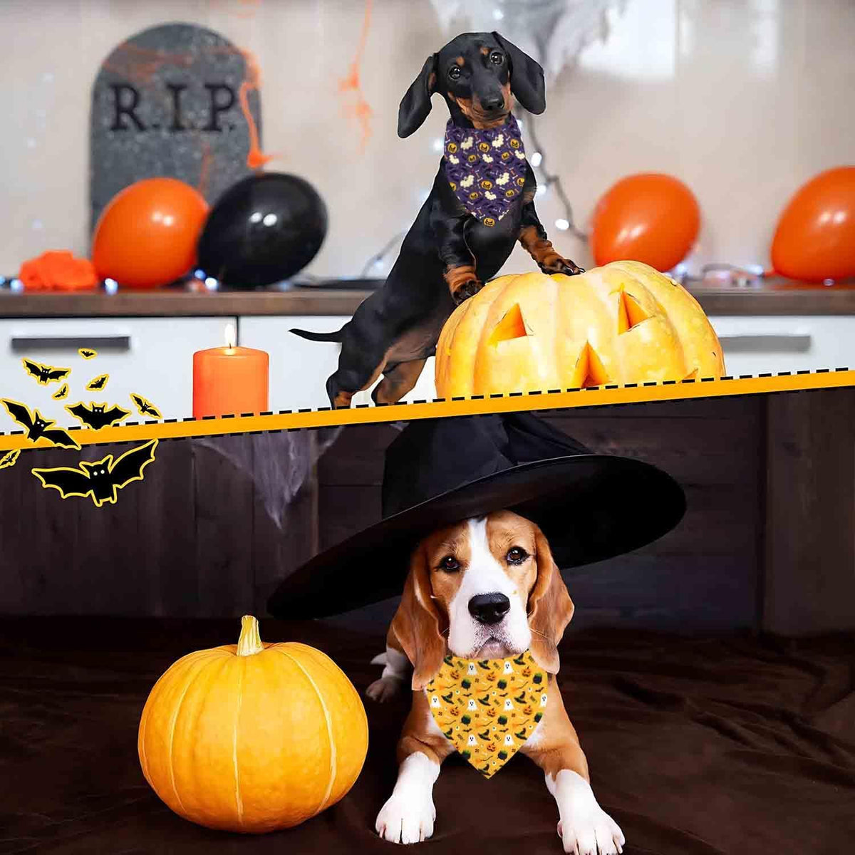 Halloween Dog Bandanas 2 Pack Reversible Triangle Scarf – Essentials for Dogs - Halloween 1 - image 4