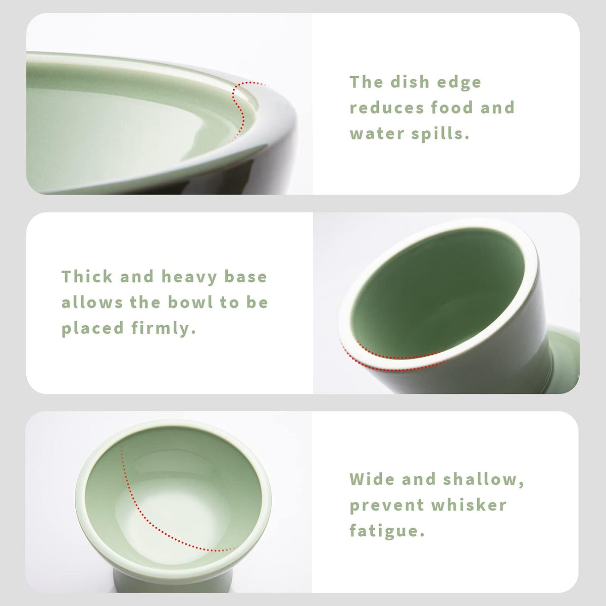 2-Pack Elevated Ceramic Cat Bowls Extra Wide for Food & Water – Essentials for Cats - Sage Green - image 3