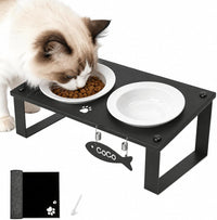 Elevated Cat Bowls with Splash Proof Mat for Kitten Puppy - White / 2bowls