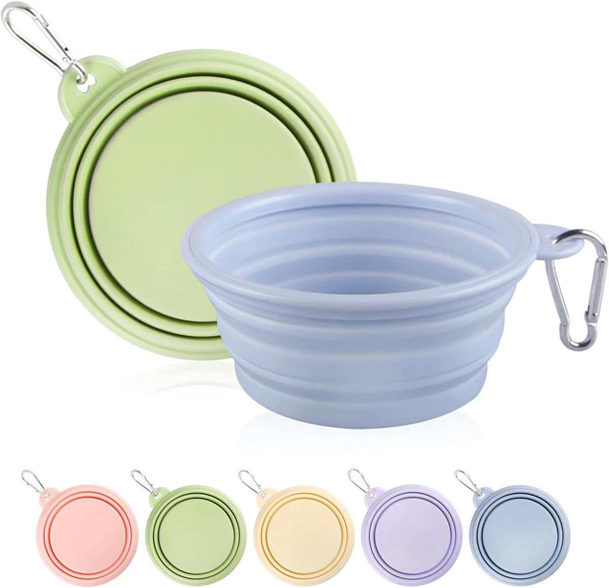 Collapsible Dog Bowls 2-Pack - 12 OZ Macaron Blue and Green
