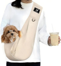 Dog & Cat Carrier Sling, Adjustable Soft Padded Shoulder Puppy Carrier, Hands-Free Dog Carrier Bag with Double Safety Buckles Premium Material for Outdoor Travel (Apricot, L)