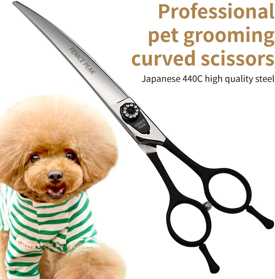 7.0'' Professional Dog Grooming Scissors Set with Black Non-Slip - Curved Shear / 8.0'' - image 3