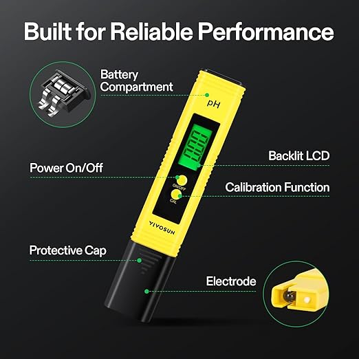 VIVOSUN Digital pH Meter, 0.01pH High Accuracy Pen Type pH Tester for Hydroponics, Household Drinking, Pool and Aquarium, UL Certified