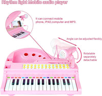 Losbenco kids piano keyboard toy with 31 keys, microphone and stool in pink - view 7