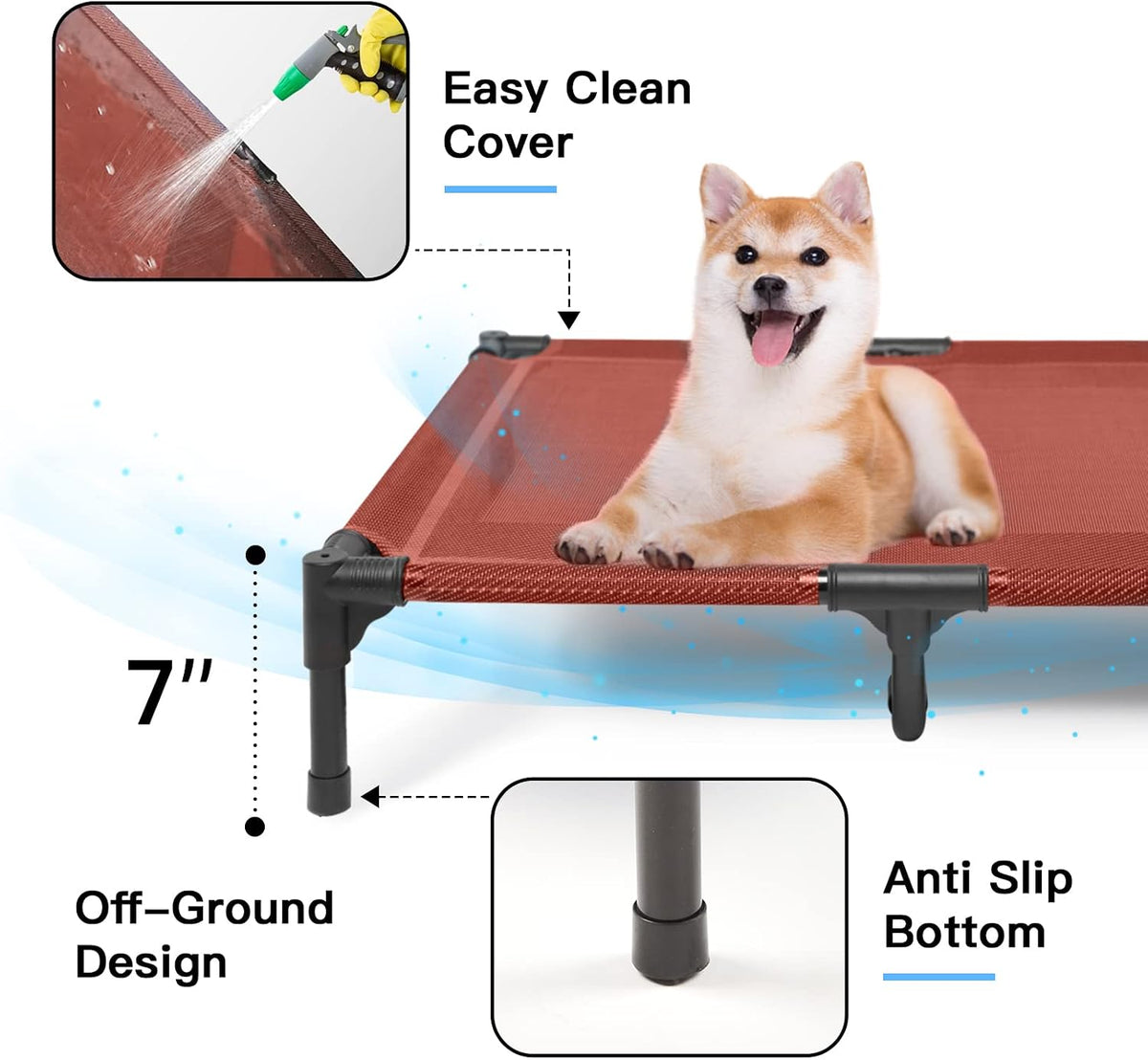 Elevated Dog Bed for Large Dogs 120lb - L (36"L x 30"W x 7"H) / Red - image 3