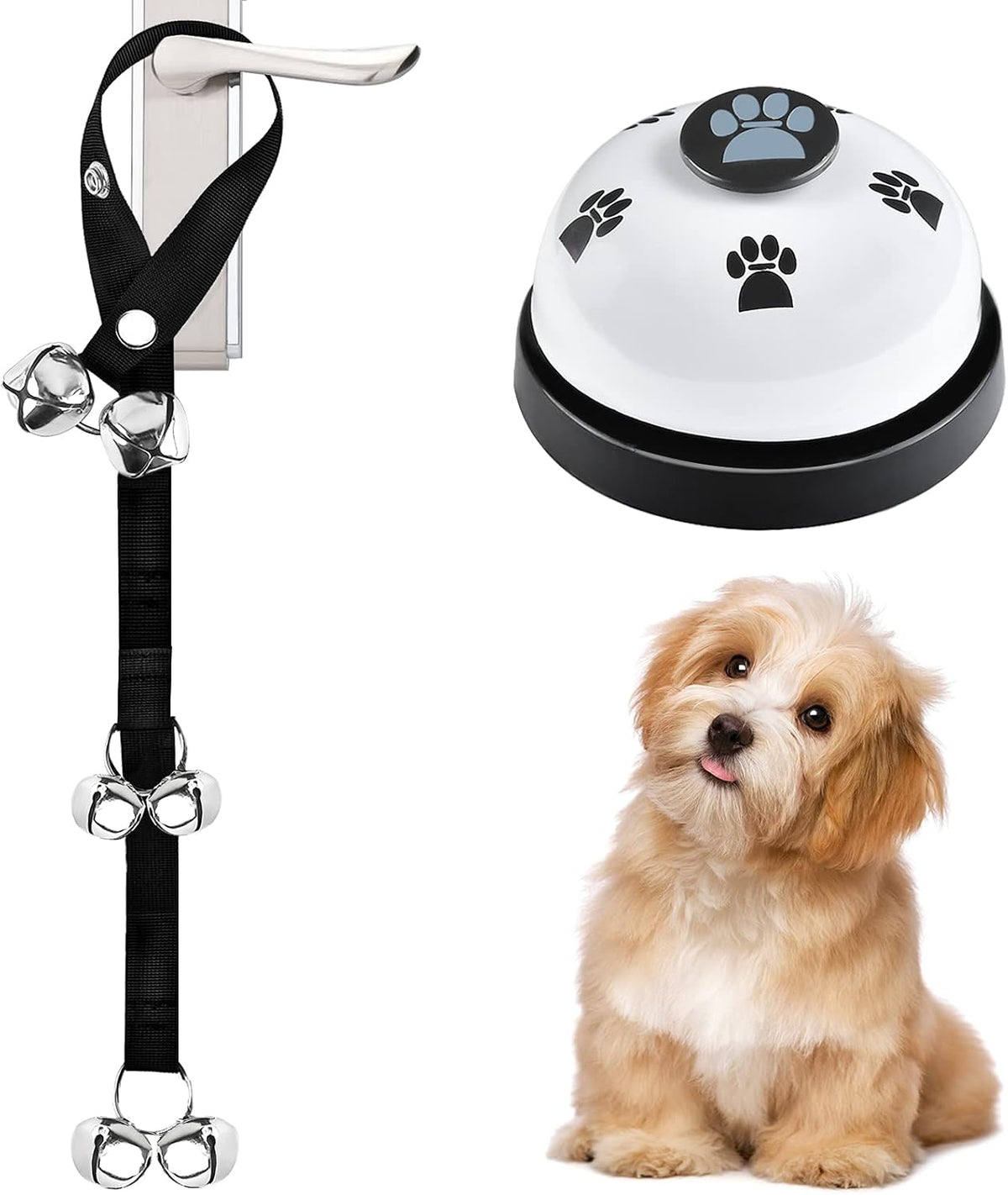2 Pack Dog Doorbells, Pet Training Bells for Go Outside Potty Training and Communication Device - White & Black