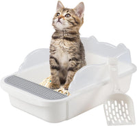 Open Cat Litter Box with High Side - 【White】