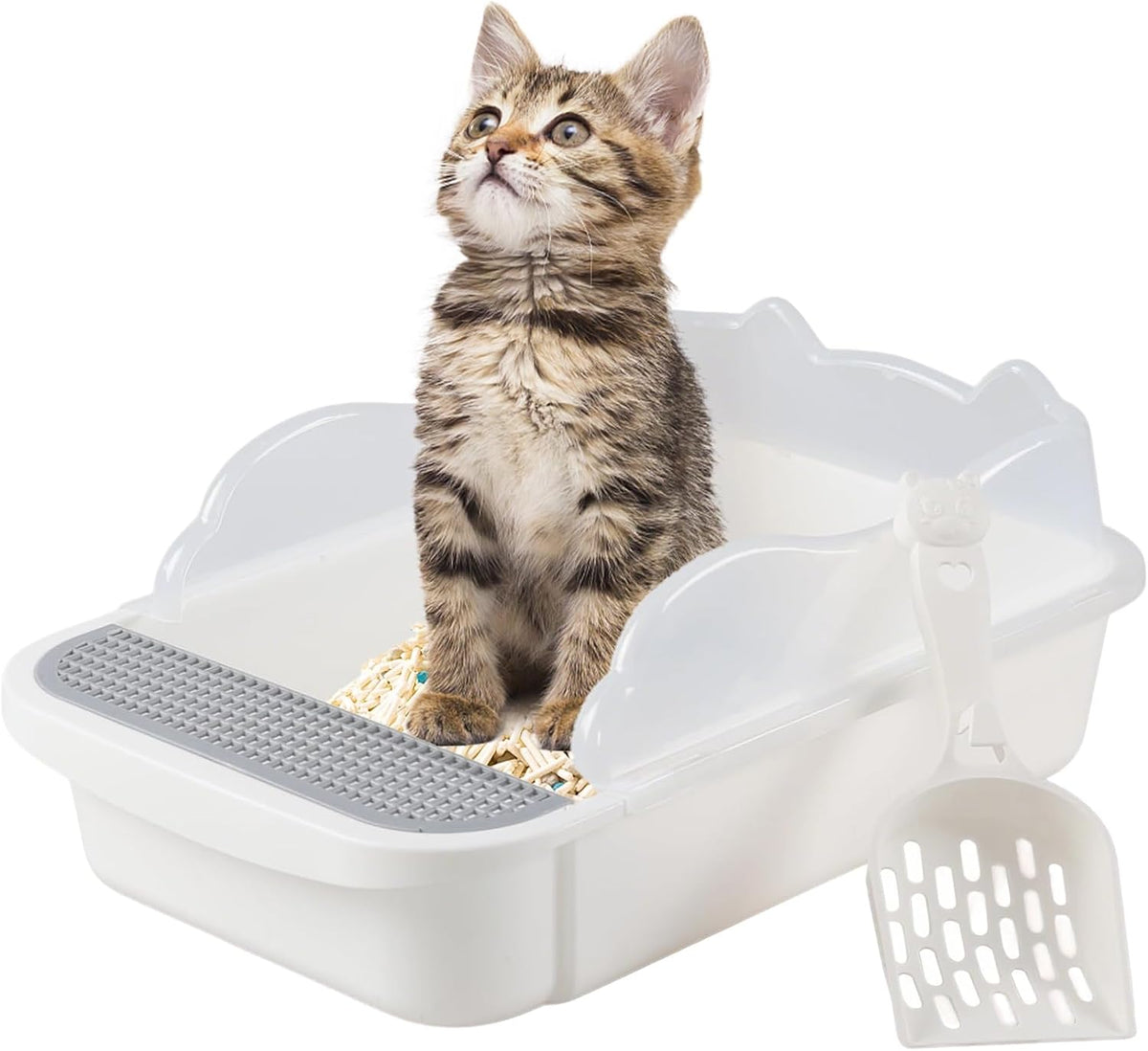 Open Cat Litter Box with High Side - 【White】