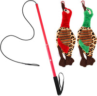 Interactive Dog Toys - Extendable Flirt Pole with 2pcs Squeaky Plush Toy Tugs Red Green for Dog - red