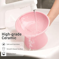 Extra Wide Elevated Ceramic Cat Bowl, 6.2" Shallow Dish for Whisker Fatigue Relief, 5" Height for Easy Feeding, Durable Raised Cat Food Bowls, Pack of 2, Pink