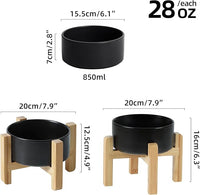 Ceramic Raised Dog and Cat Bowl Set, 2 Heights Elevated Stand, Food and Water Bowl for Small Breed Dogs, Weighted Dog Dishes, Pet Bowl(6.1'',28.7oz, Black)