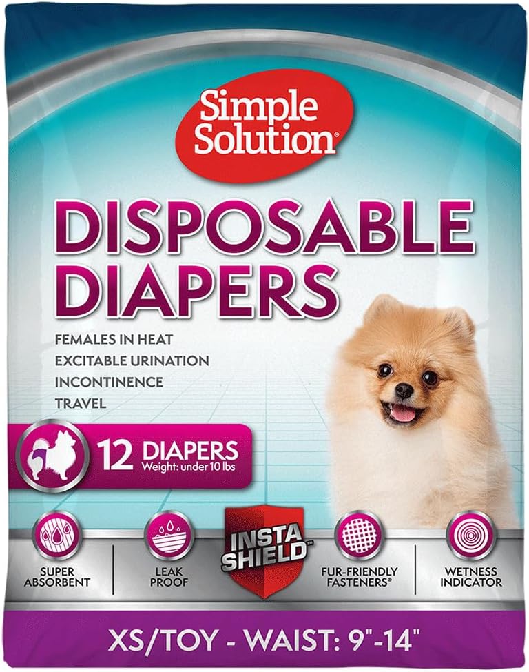 Simple Solution Female Dog Diapers, Disposable Dog Diapers - 12 Count / XS/Toy