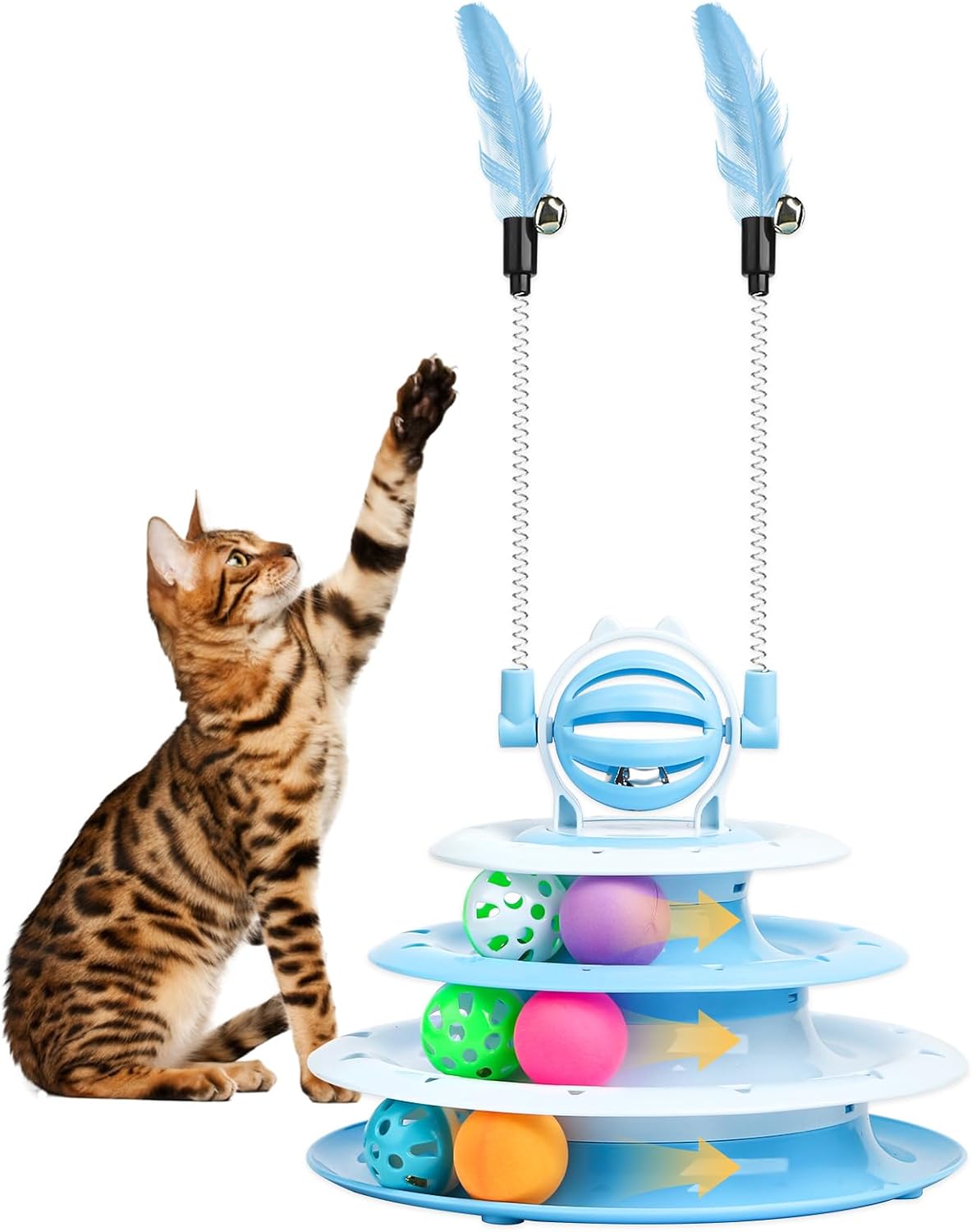 Interactive Cat Toys Kitten Puzzle Ball with 2 Cat Teasers – Essentials for Cats - Blue