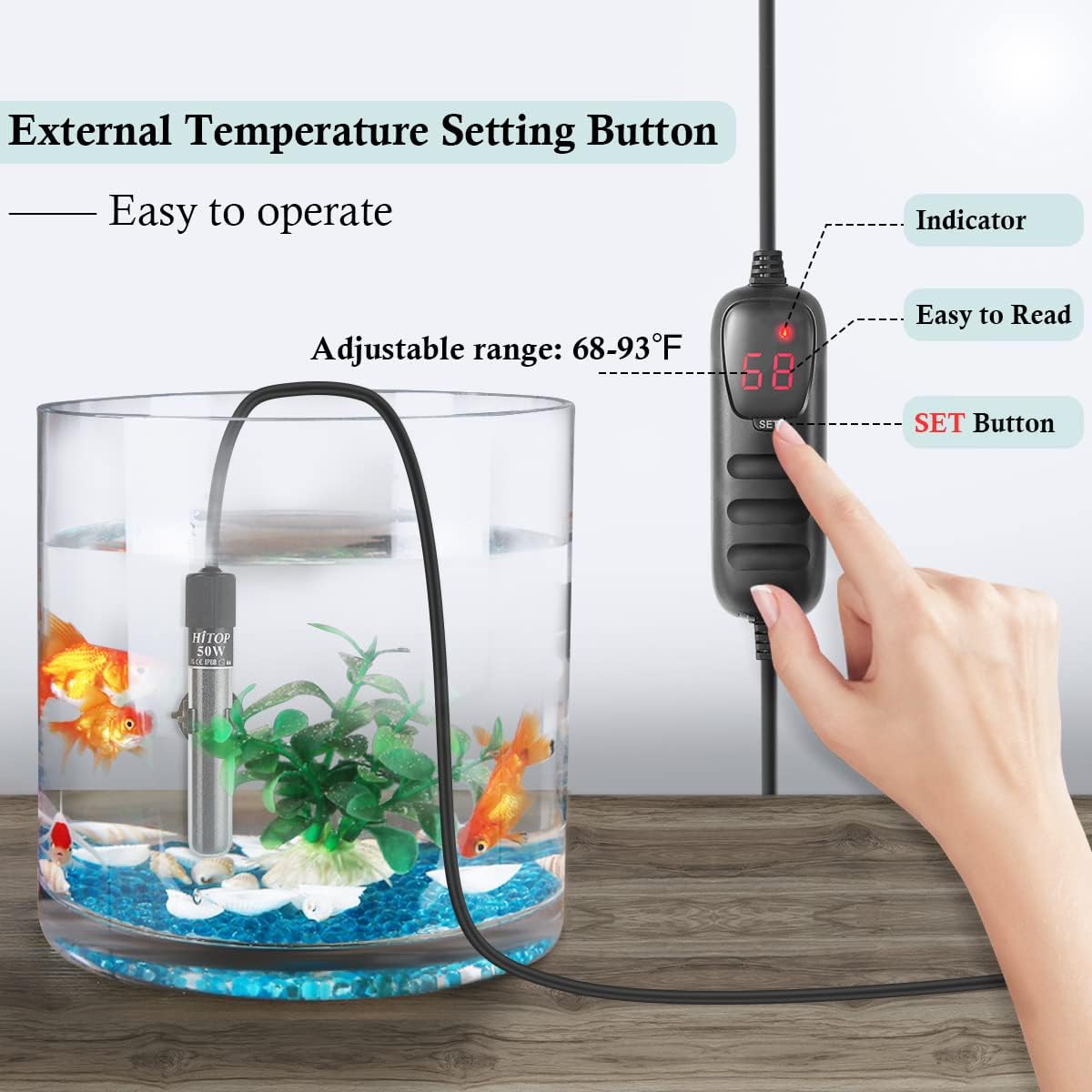 HITOP Mini Submersible Aquarium Heater 50W Digital Heater for Fish - (5-12Gal) 50W - image 4