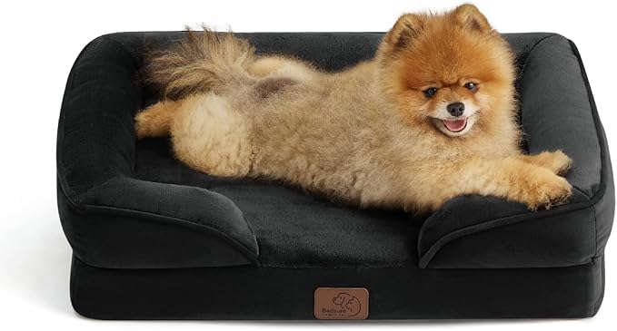 Bedsure Orthopedic Dog Beds for Small Dogs - Washable Small Dog Cat Bed Waterproof, Comfort Pet Couch Sofa with Washable Removable Cover, Pets Bed with Nonskid Bottom, Black, 24"