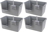 4 Packs Large Cat Litter Box with High Sides, Grey Open Top Cat Litter Basin