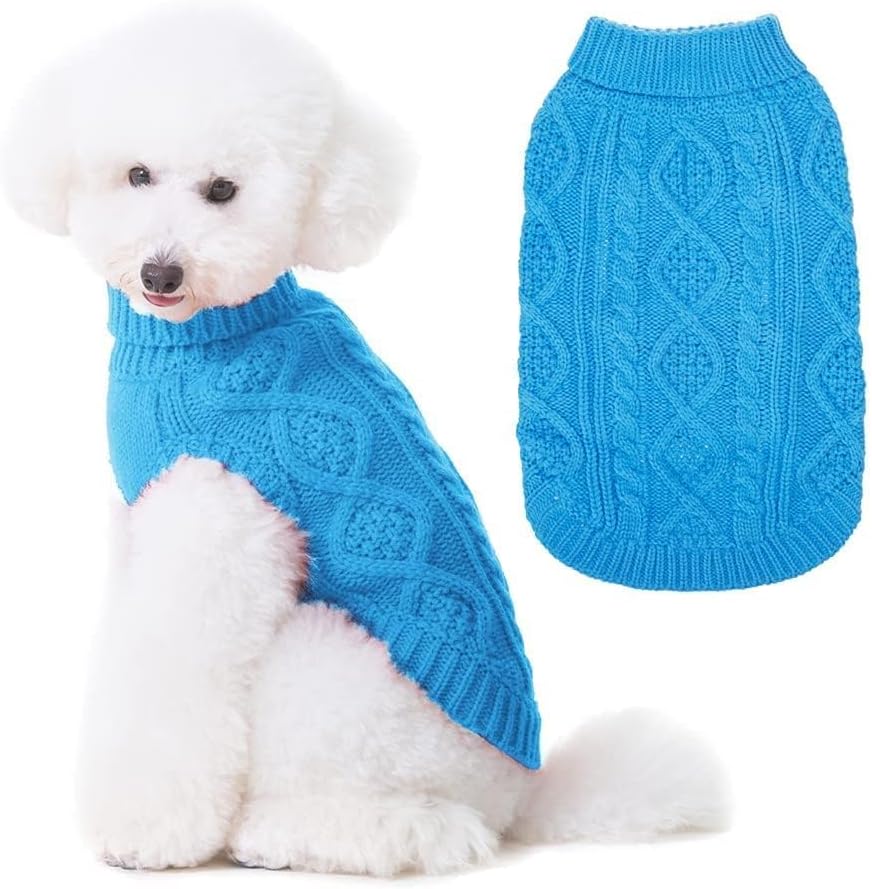 BINGPET Dog Sweater for Small Dogs, Turtleneck Knitted Clothes – Essentials for Dogs - Blue / Small/Medium
