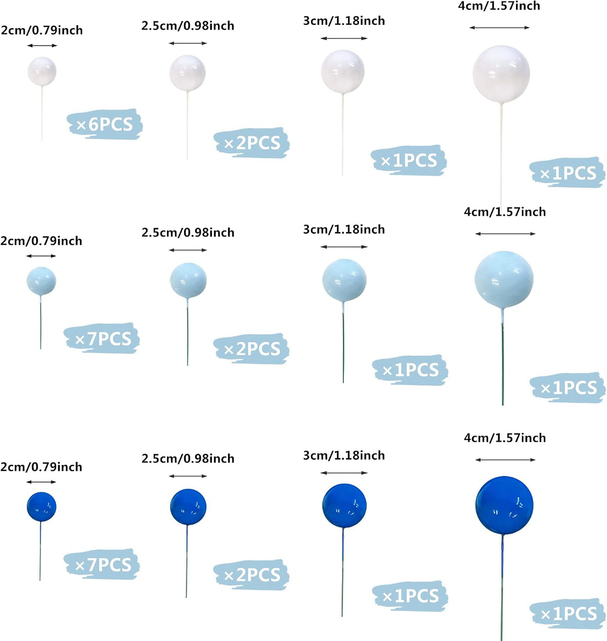 32 PCS Colorful Ball Shaped Cake Topper Pearl Balls Cupcake Cake - Blue White Dark Blue - image 2