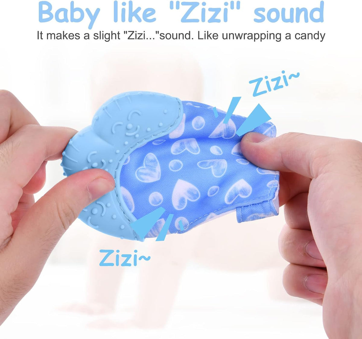 2Pack Silicone Teething Mitt - blue heart - image 4