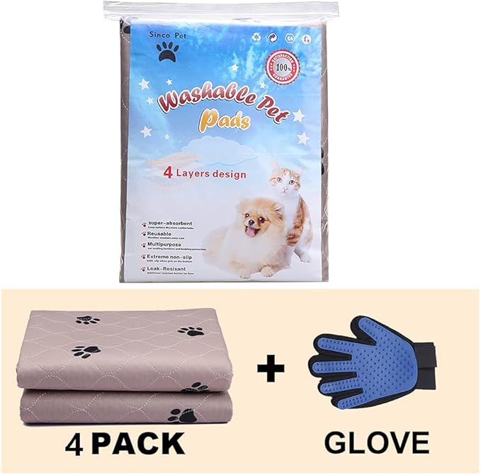 SincoPet Washable Dog Pee Pads with Puppy Grooming Gloves,Puppy Pads,Reusable Pet Training Pads,Large Dog Pee Pad,Waterproof Pet Pads for Dog Bed Mat,Super Absorbing Whelping Pads