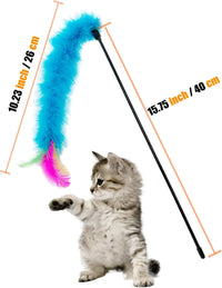 Cat Wand Feather Toys, 6 Pieces Interactive Cat Feathers Teaser Toy for Indoor Cats Play – Essentials for Cats - 6PCS Cat Wand Toys - image 3