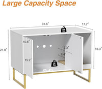 Cat Litter Box Enclosure, Fluted Hidden Litter Box Furniture with Scratch Pad and Metal Legs, Modern Enclosed Cat Cabinet, 31.5 x 17.7 x 21.7 Inches Indoor Pet House for Living Room, Washroom, White