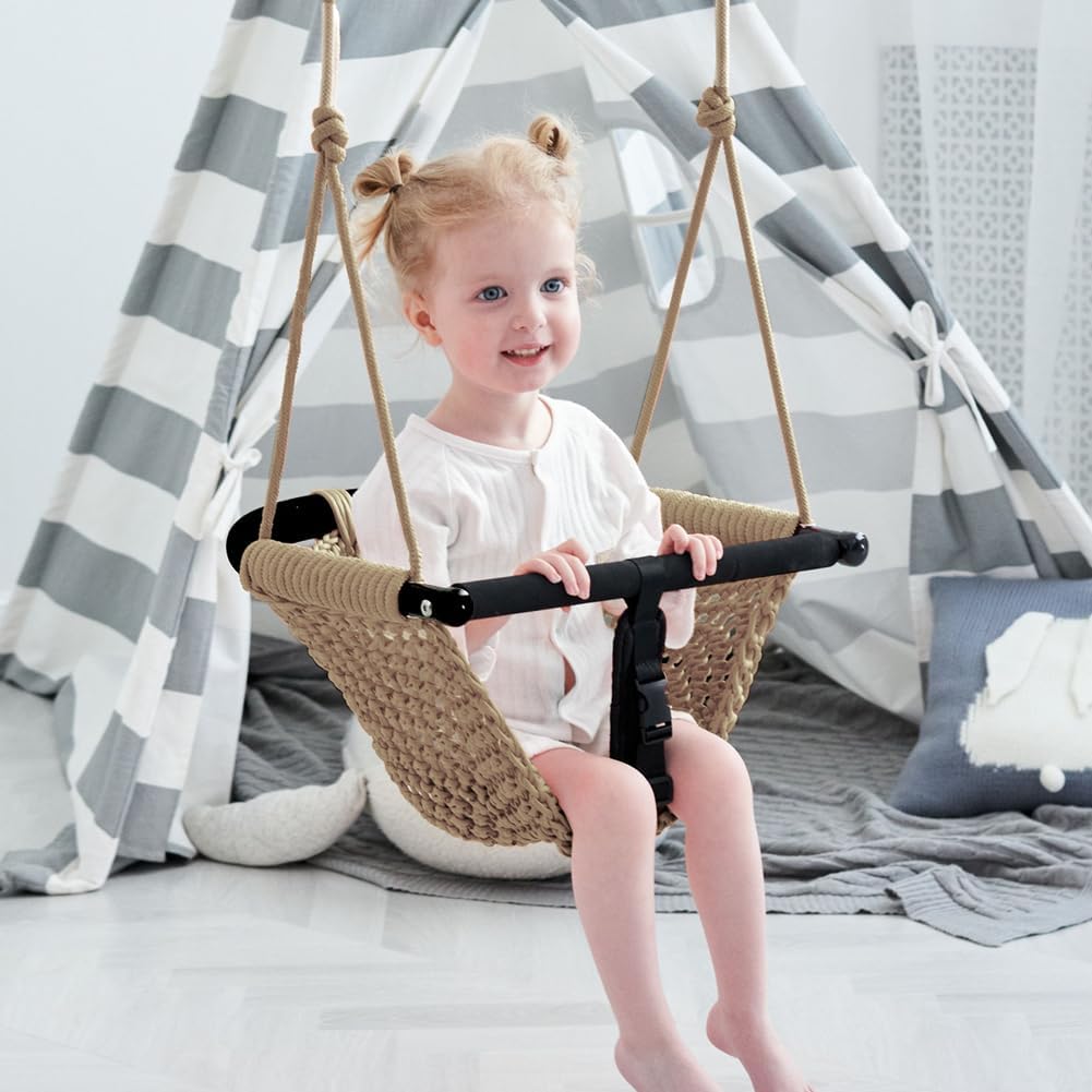 2 -in - 1 Toddler Swing. Swing Seat for kids Adjustable Ropes, for Kids Heavy Duty Rope Play - Light Brown - image 4