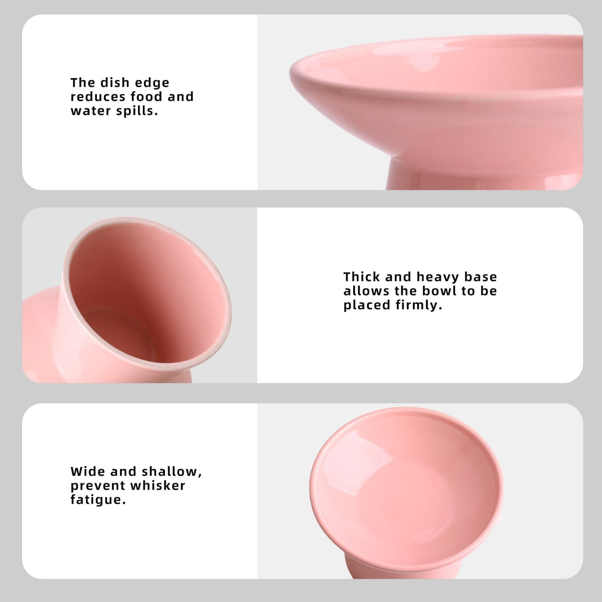 Ceramic Elevated Cat Food Bowls, 6.2" Wide - Pink / 4 Pack - image 4