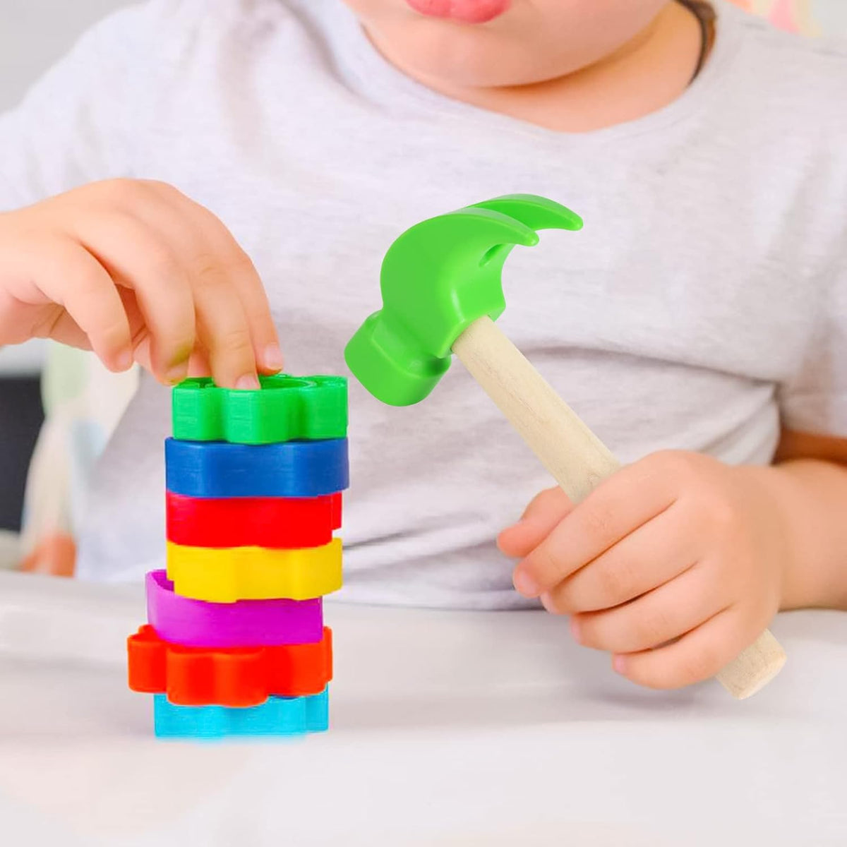 Fowecelt Wooden Hammer Toys Simulation Hammers Maintenance Tools - Green - image 4