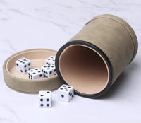 Leatherette Dice Cup with Lid Includes 6 Dices - Suede Brown - image 2