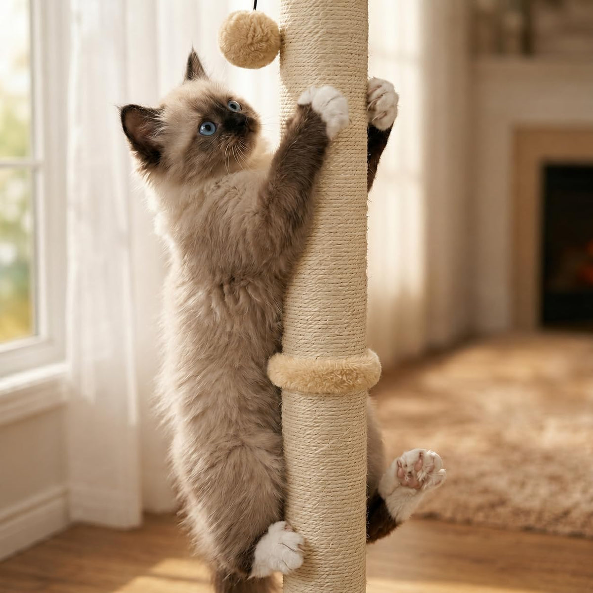 Dimaka Tall Cat Scratching Post Tree Scratcher with Sisal Rope - Light Brown / 34 inches for Large Cats - image 4